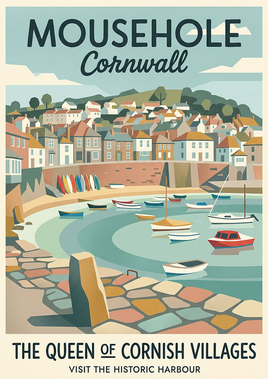 Mousehole Cornwall Travel Poster – Vintage Harbour Wall Art