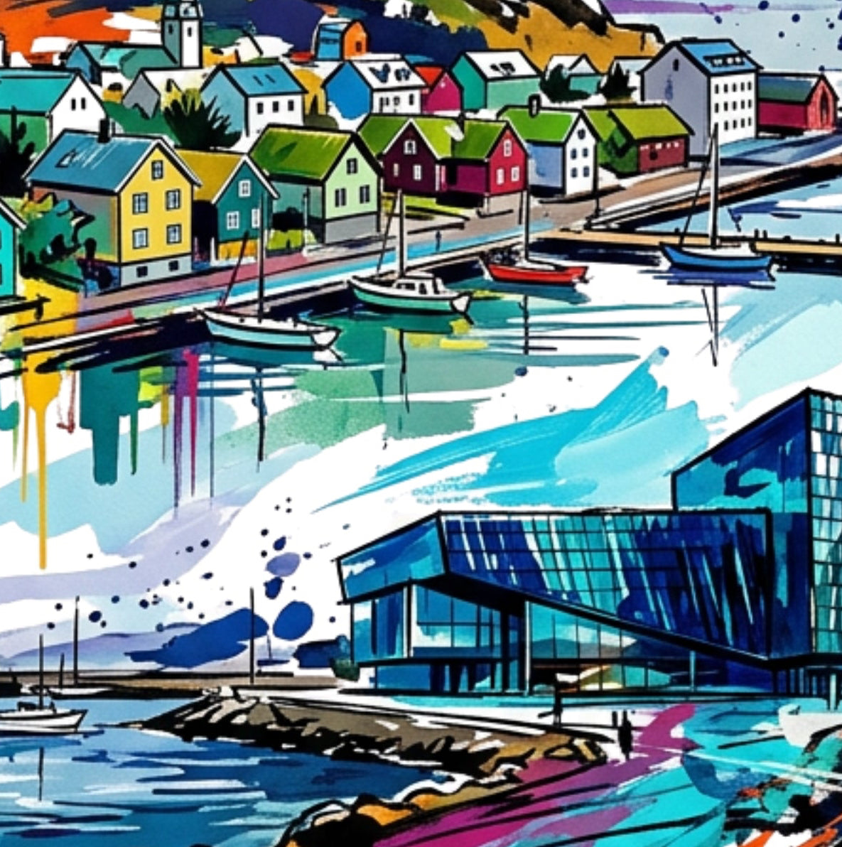 Reykjavik Coloursplash Travel Print – Modern Iceland Wall Art