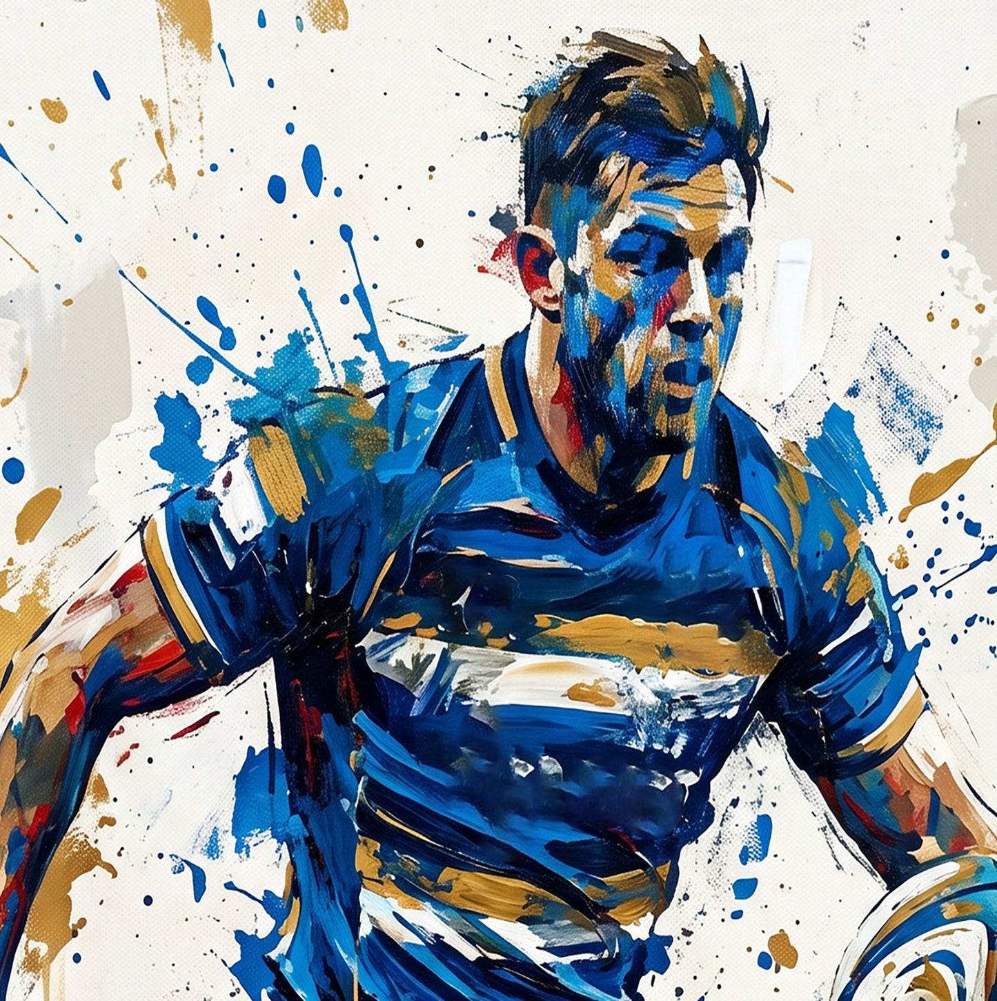 Bath Rugby Inspired Expressive Art Print – Dynamic Blue & Gold Sports Wall Art