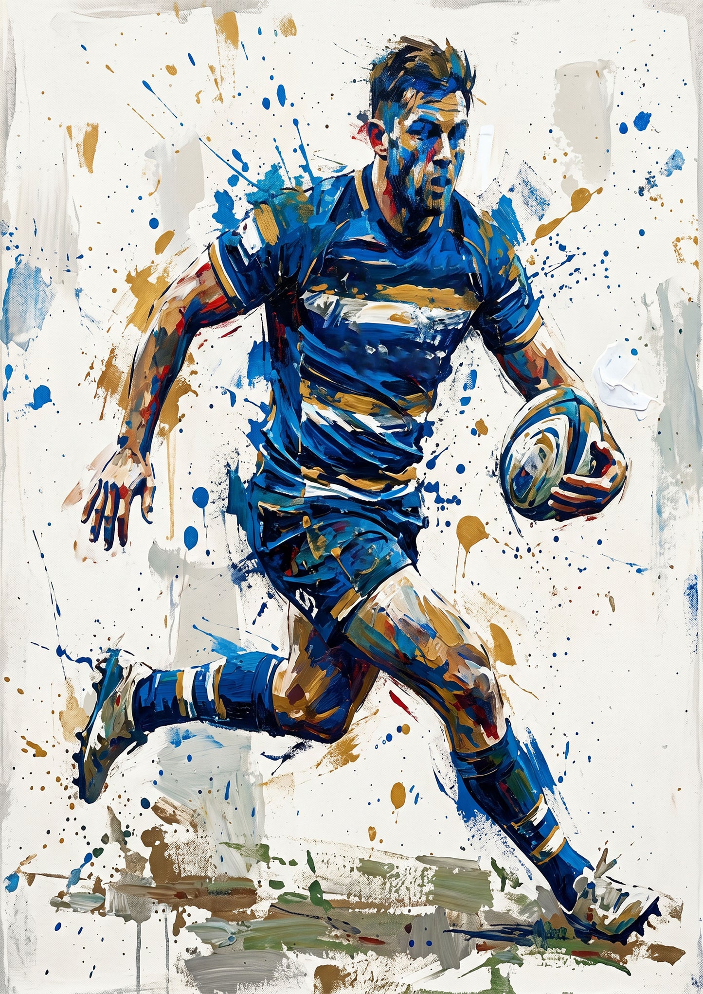 Bath Rugby Inspired Expressive Art Print – Dynamic Blue & Gold Sports Wall Art