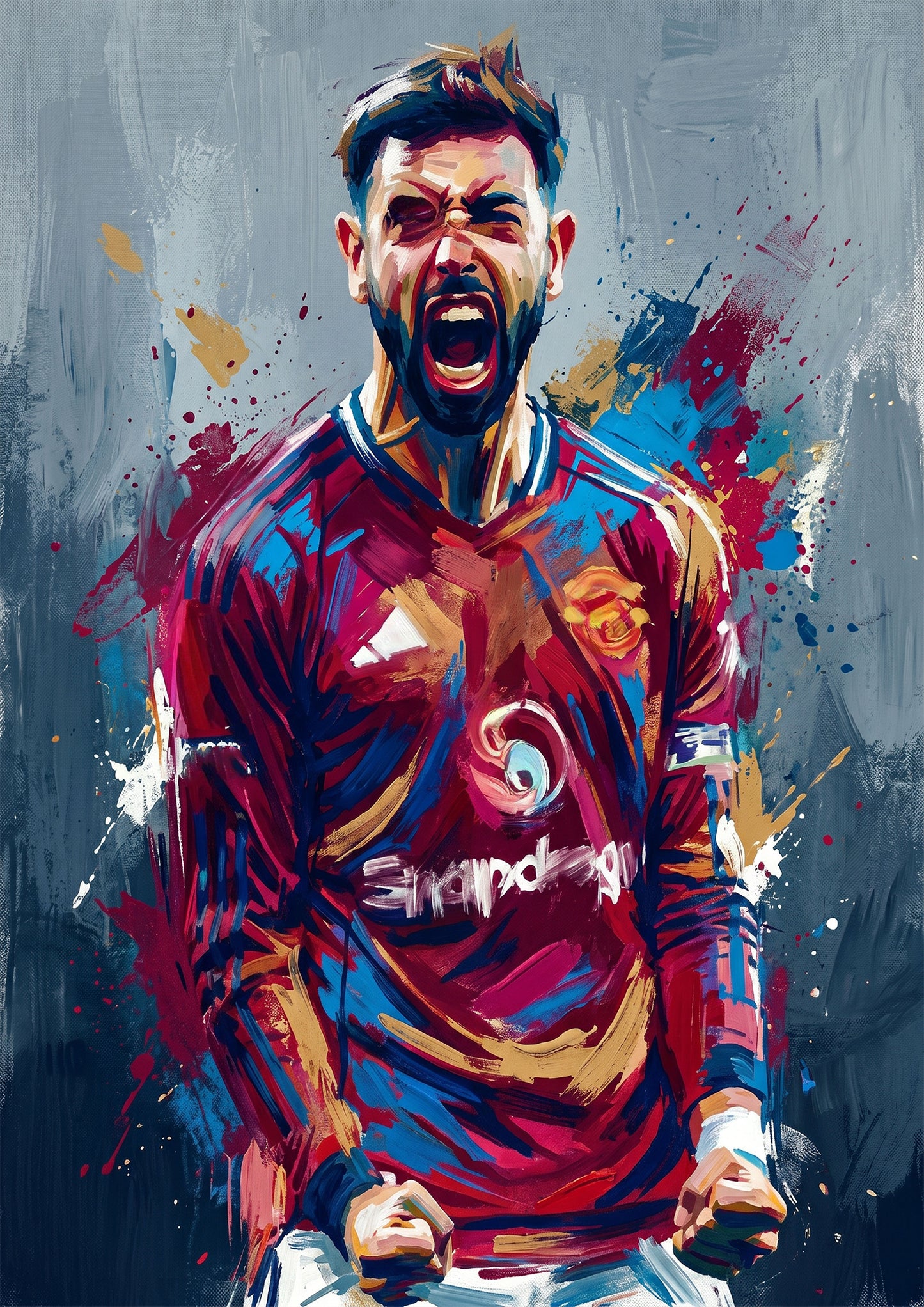 Expressive Red & Black Football Celebration Art Print – Dynamic Midfielder Abstract Artwork