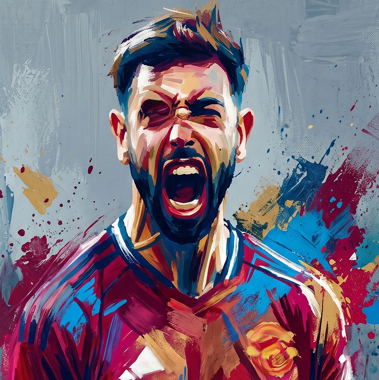 Expressive Red & Black Football Celebration Art Print – Dynamic Midfielder Abstract Artwork