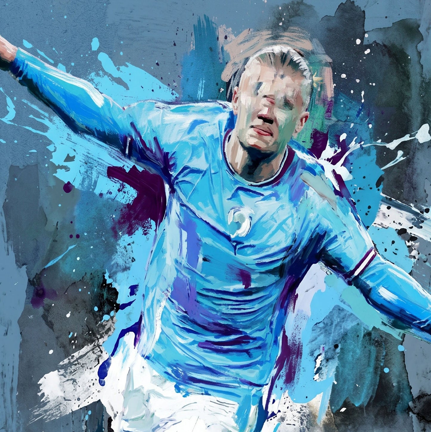 Expressive Sky‑Blue Football Celebration Art Print – Dynamic Abstract Sports Artwork