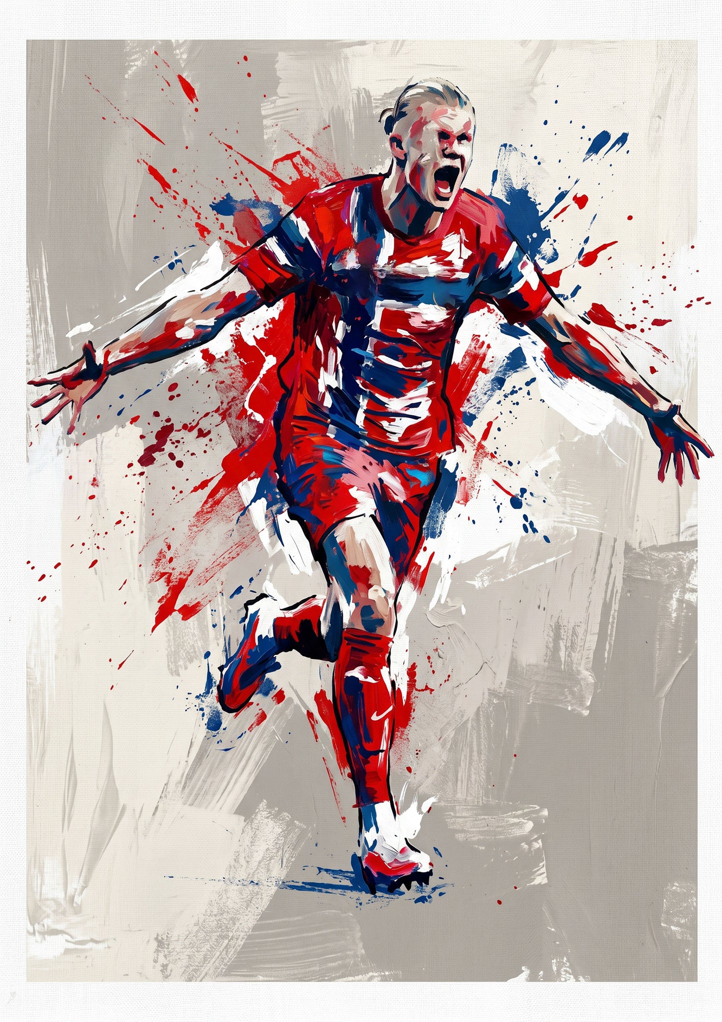 Expressive Red Football Celebration Art Print – Dynamic Abstract Sports Artwork