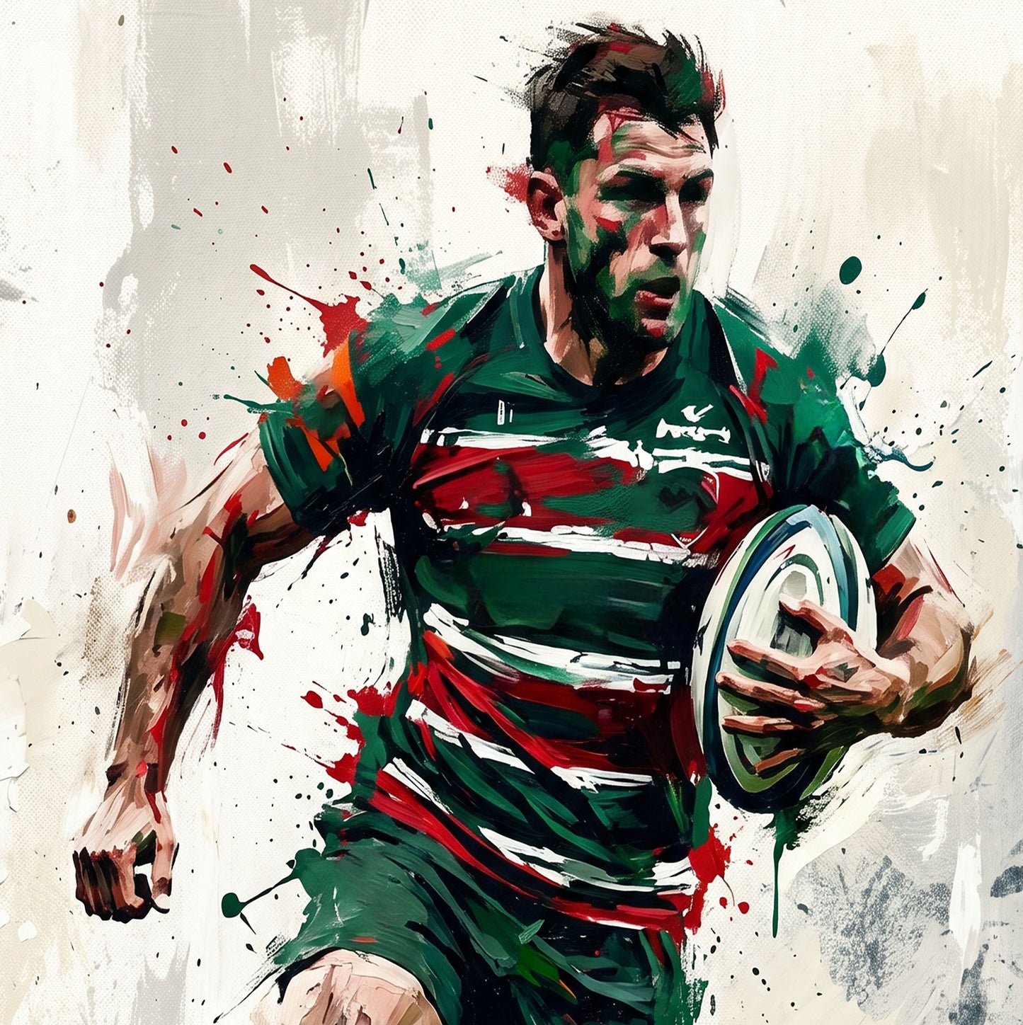 Leicester Tigers Inspired Rugby Art Print – Dynamic Green, Red & White Expressive Sports Artwork