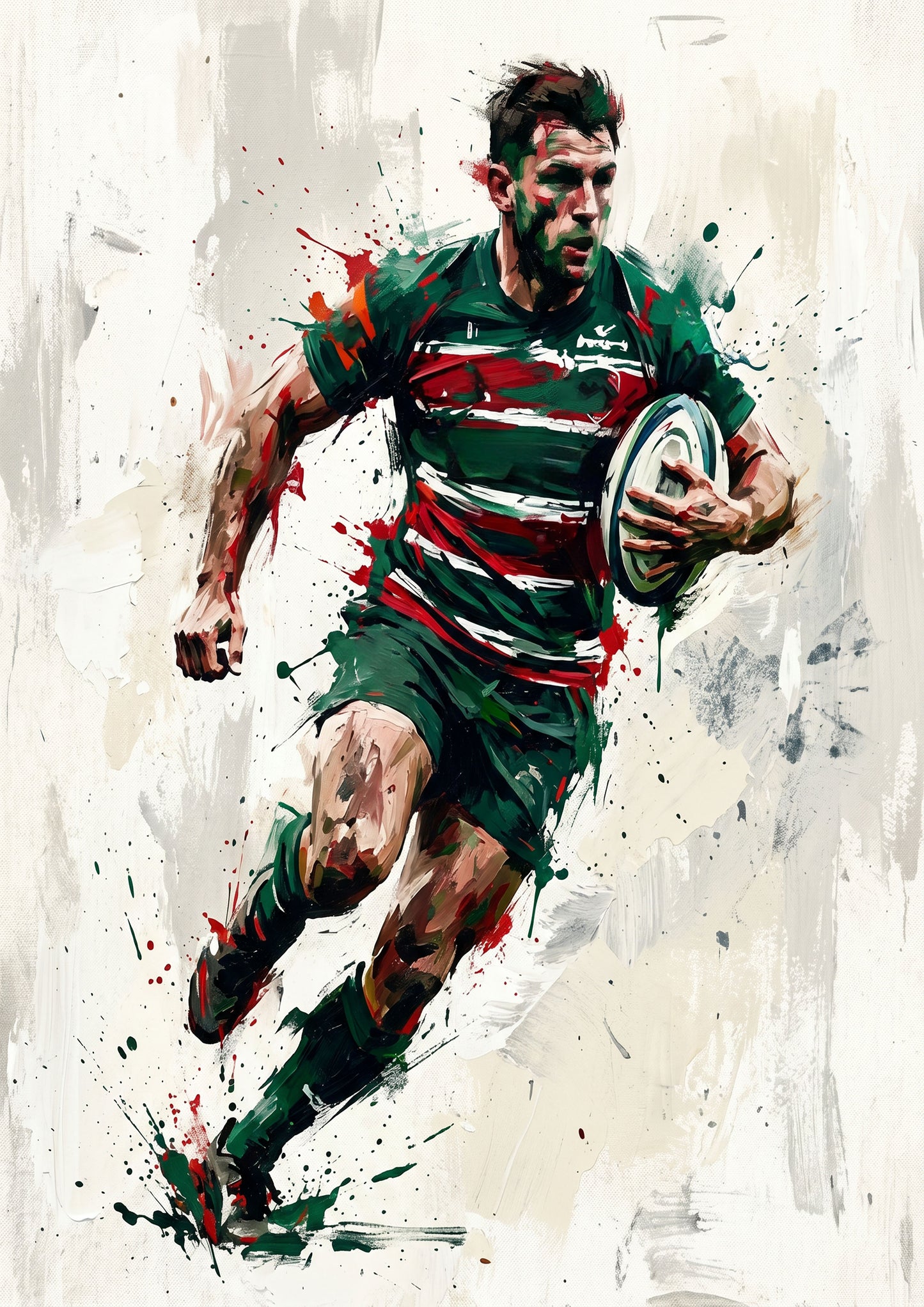 Leicester Tigers Inspired Rugby Art Print – Dynamic Green, Red & White Expressive Sports Artwork