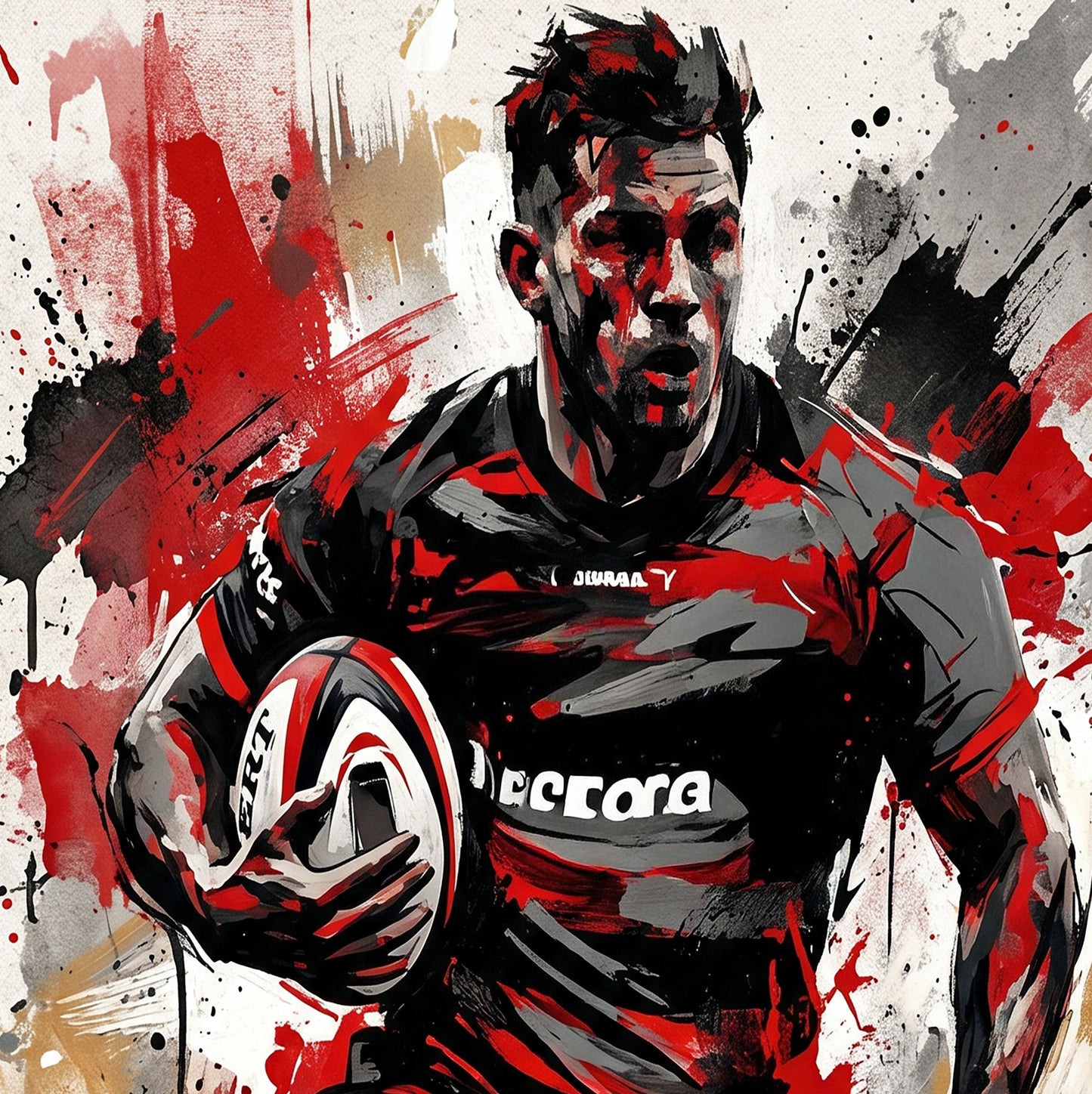 Saracens Inspired Rugby Art Print – Dynamic Red & Black Expressive Sports Artwork
