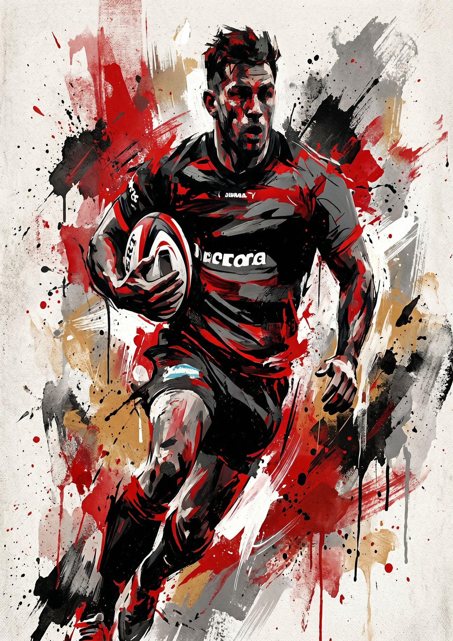 Saracens Inspired Rugby Art Print – Dynamic Red & Black Expressive Sports Artwork