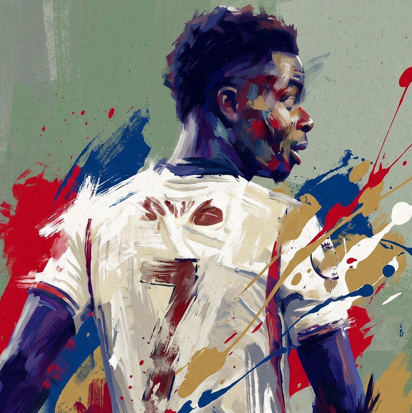 Expressive White Football Number 7 Art Print – Dynamic Abstract Sports Artwork