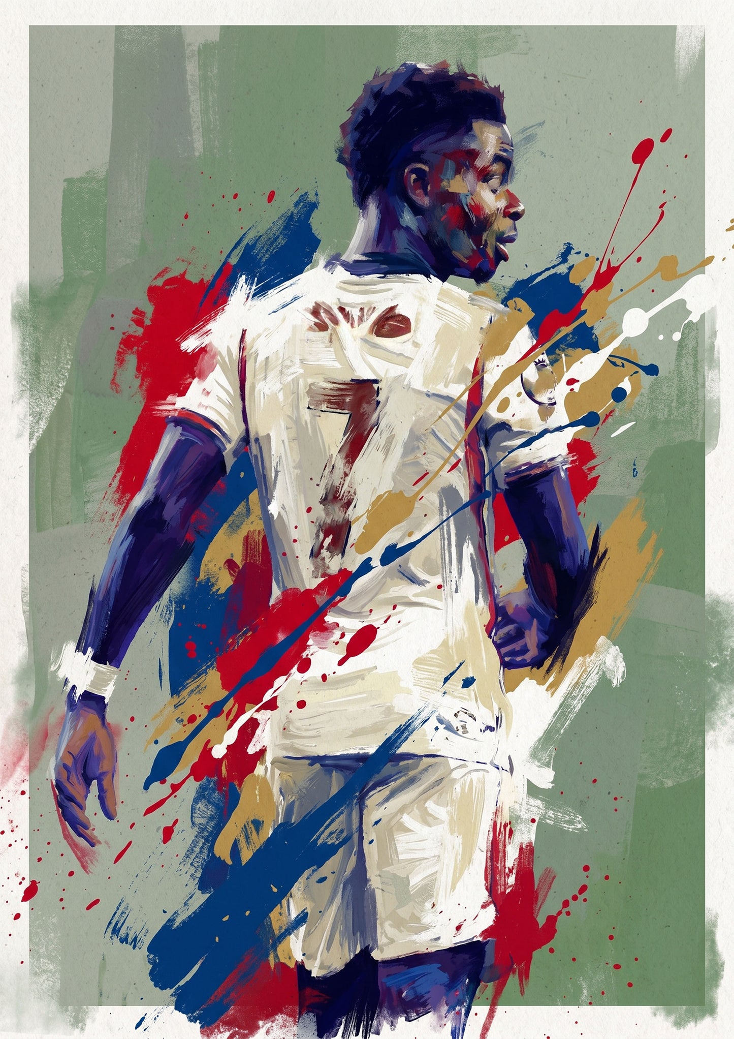 Expressive White Football Number 7 Art Print – Dynamic Abstract Sports Artwork