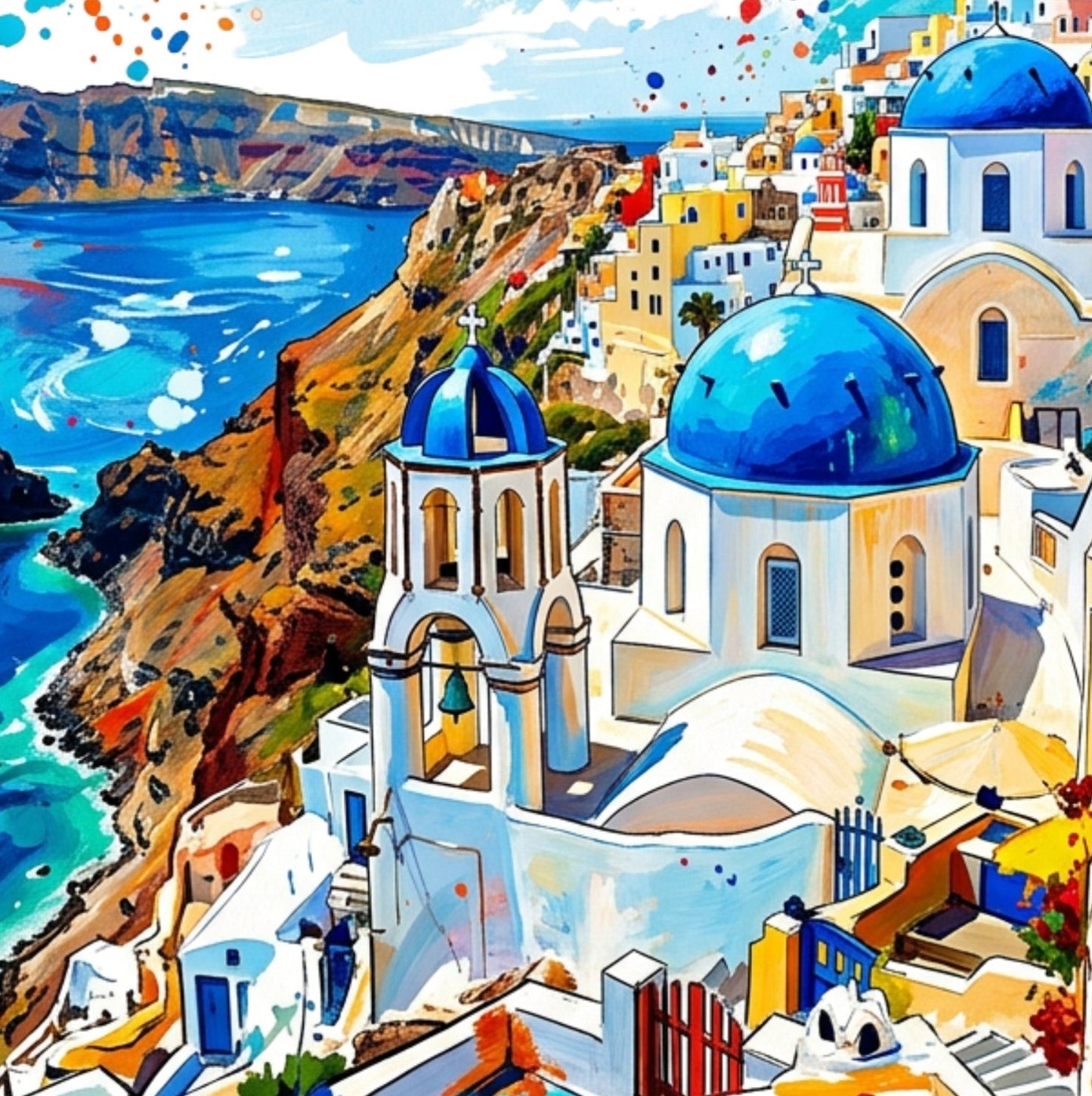 Santorini Coloursplash Travel Print – Modern Greece Wall Art