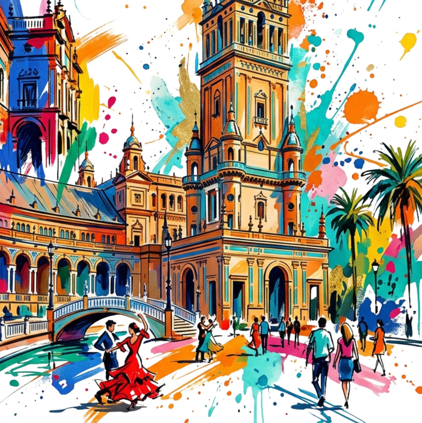 Seville Coloursplash Travel Print – Modern Spain Wall Art