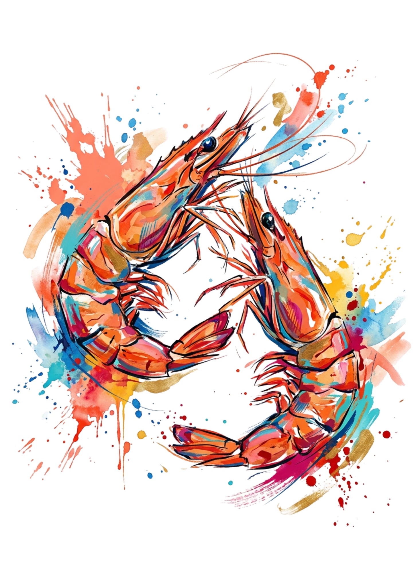 Expressive Coloursplash Shrimp Duo Print – Contemporary Coastal Wall Art
