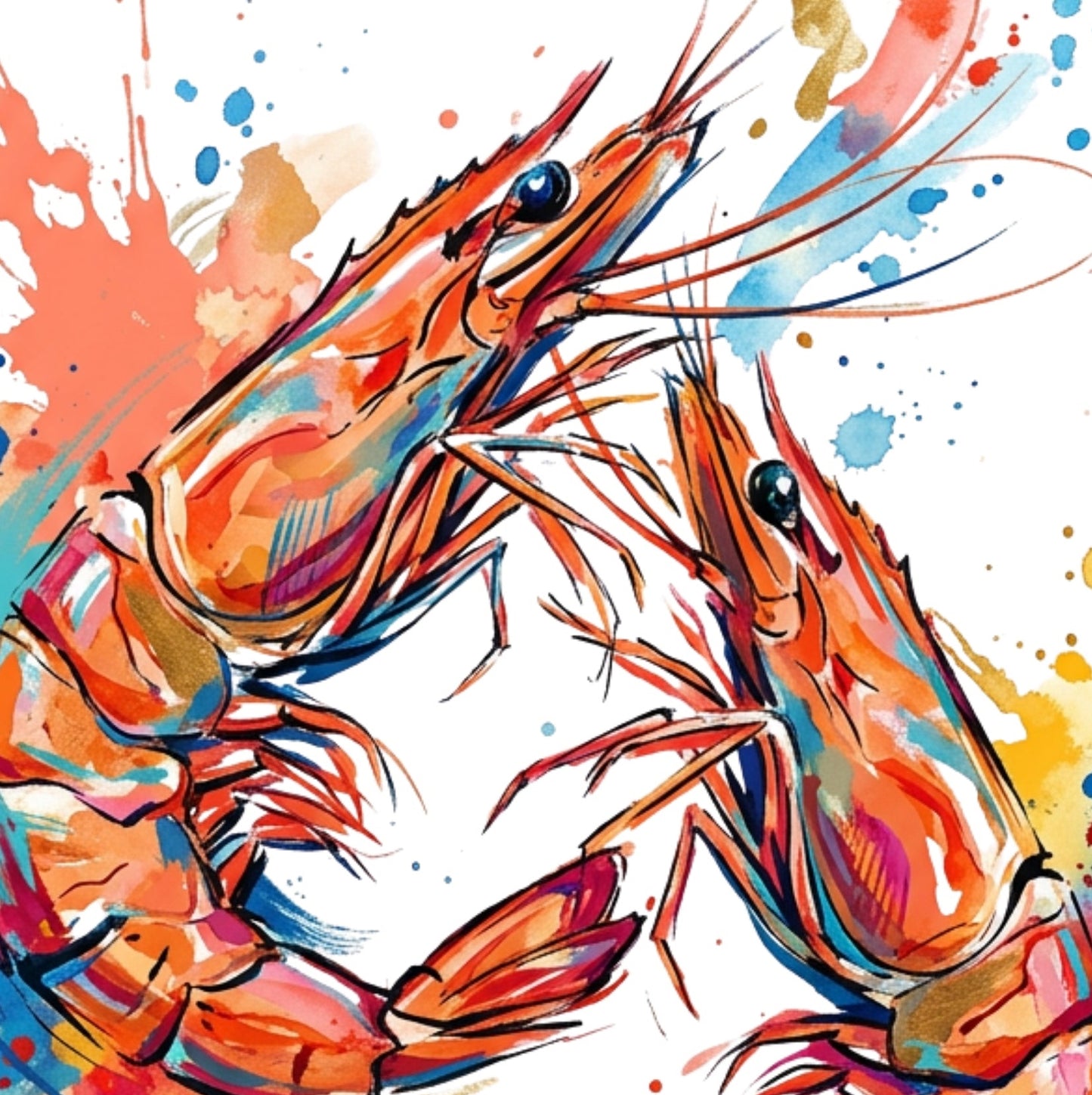 Expressive Coloursplash Shrimp Duo Print – Contemporary Coastal Wall Art