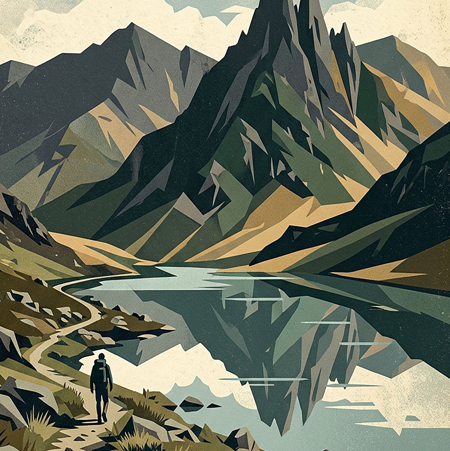 Snowdonia Eryri National Park Art Print – Vintage‑Style Mountain Travel Poster