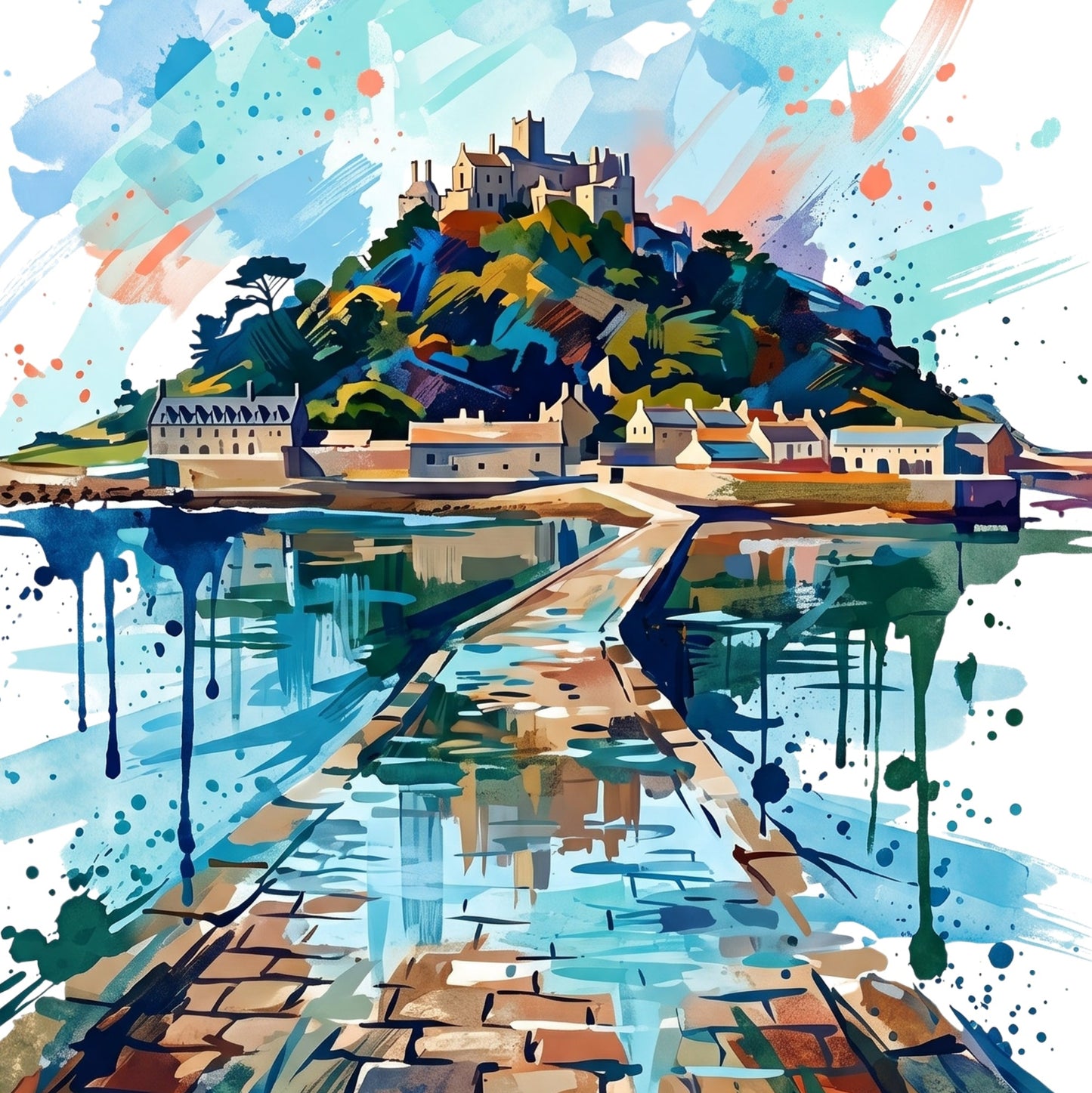 St Michael’s Mount Coloursplash Print – Expressive Marazion Coastal Wall Art