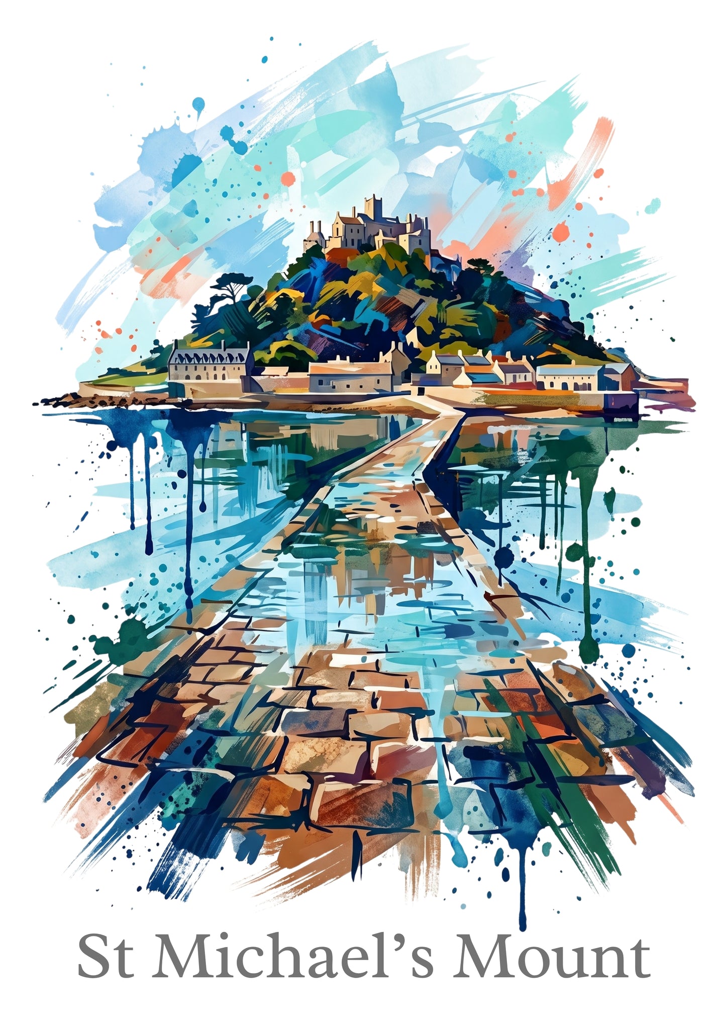 St Michael’s Mount Coloursplash Print – Expressive Marazion Coastal Wall Art