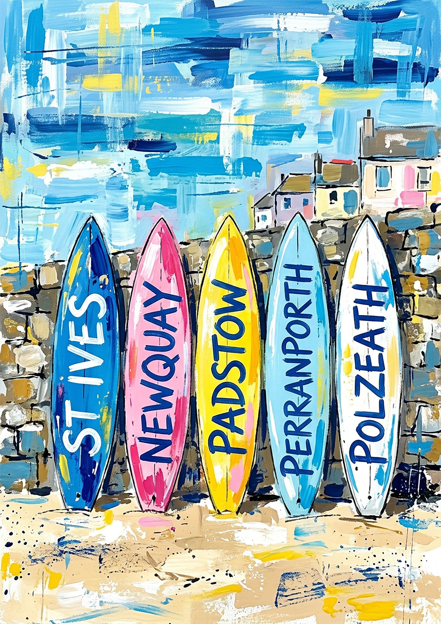 Cornwall Surfboards Coloursplash Coastal Print – Modern Nautical Wall Art