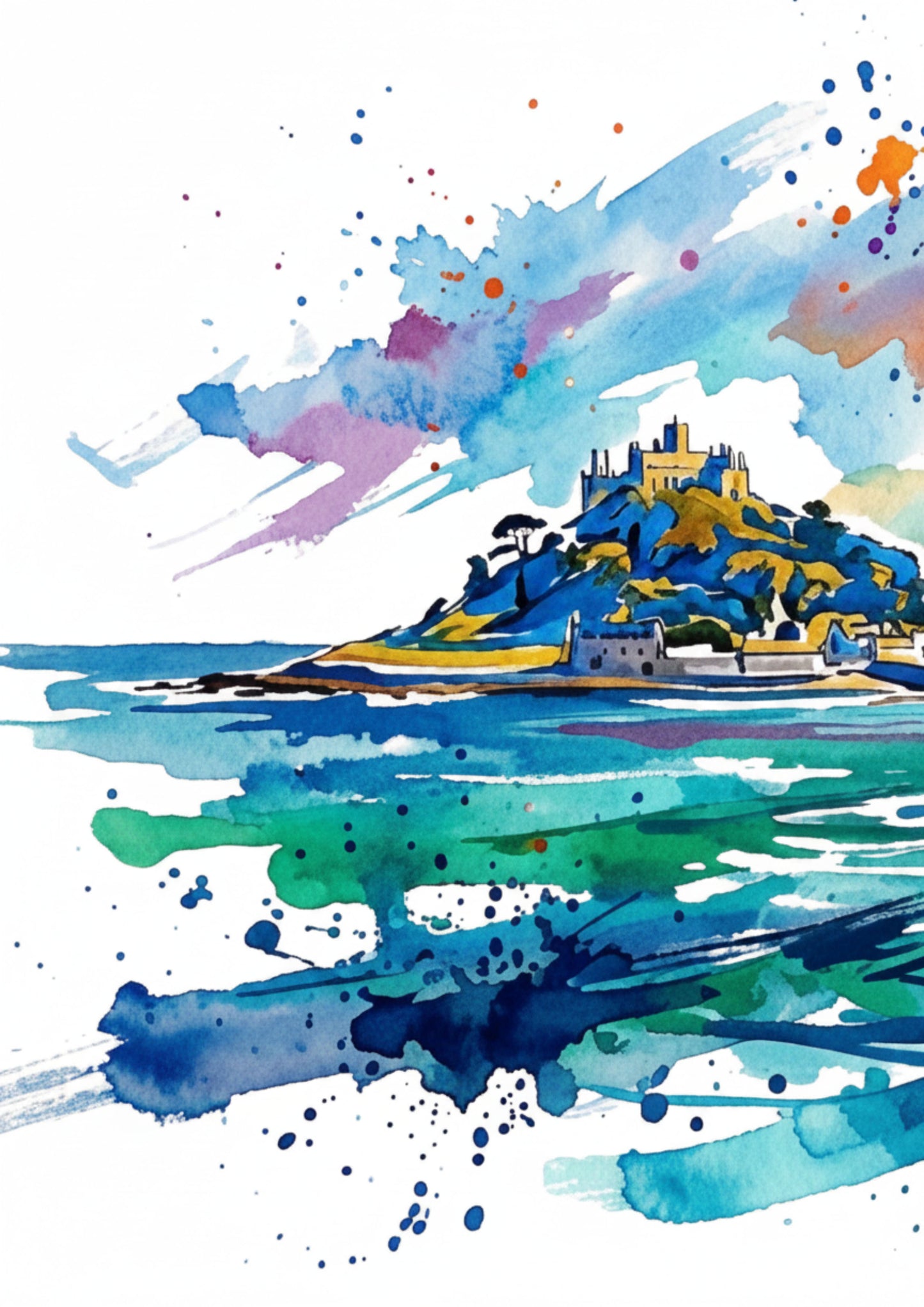 Cornish Coast Triptych Art Print with St Michael’s Mount – One Image Across Three Panels | Modern Coloursplash Cornwall Landscape