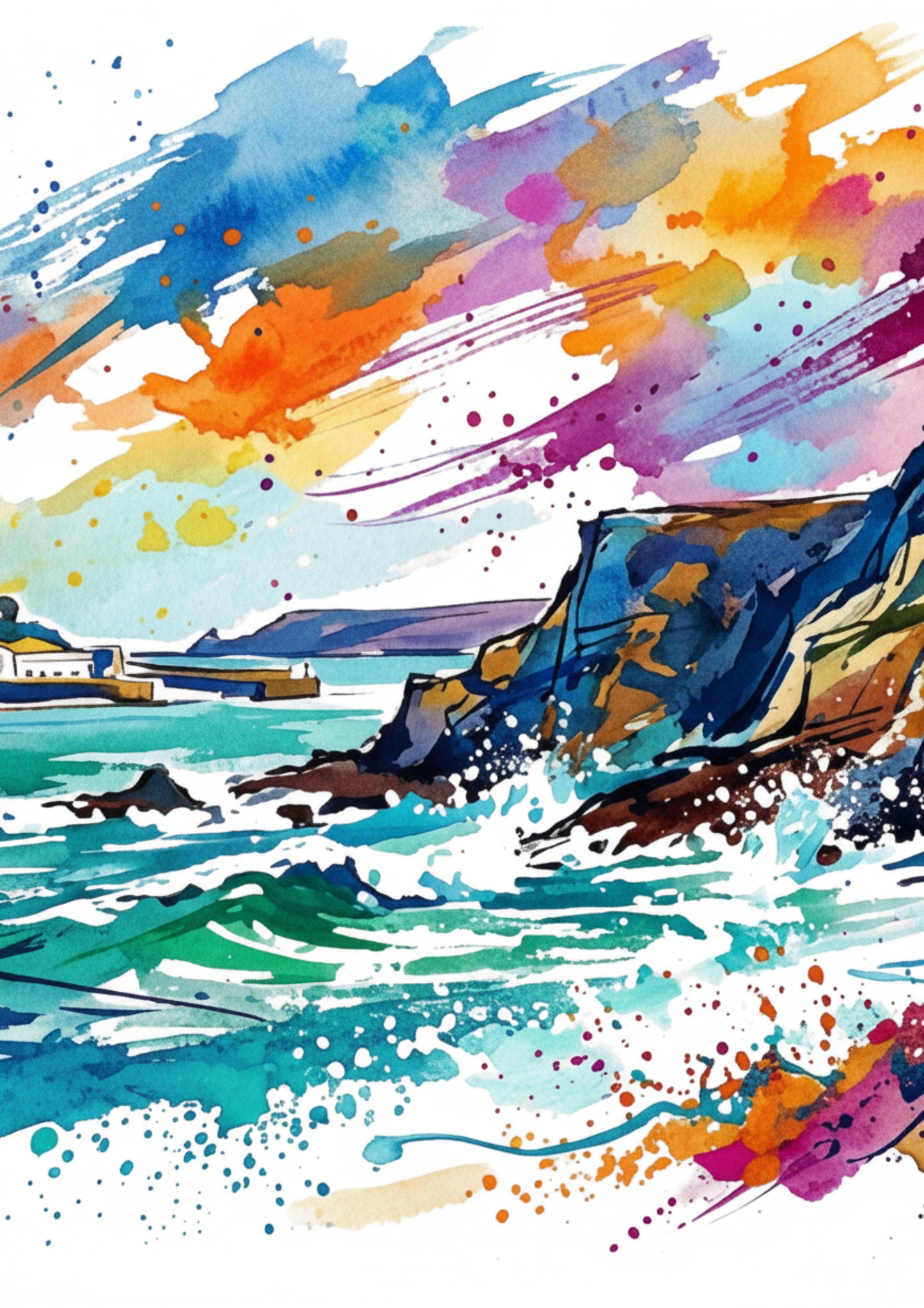 Cornish Coast Triptych Art Print with St Michael’s Mount – One Image Across Three Panels | Modern Coloursplash Cornwall Landscape