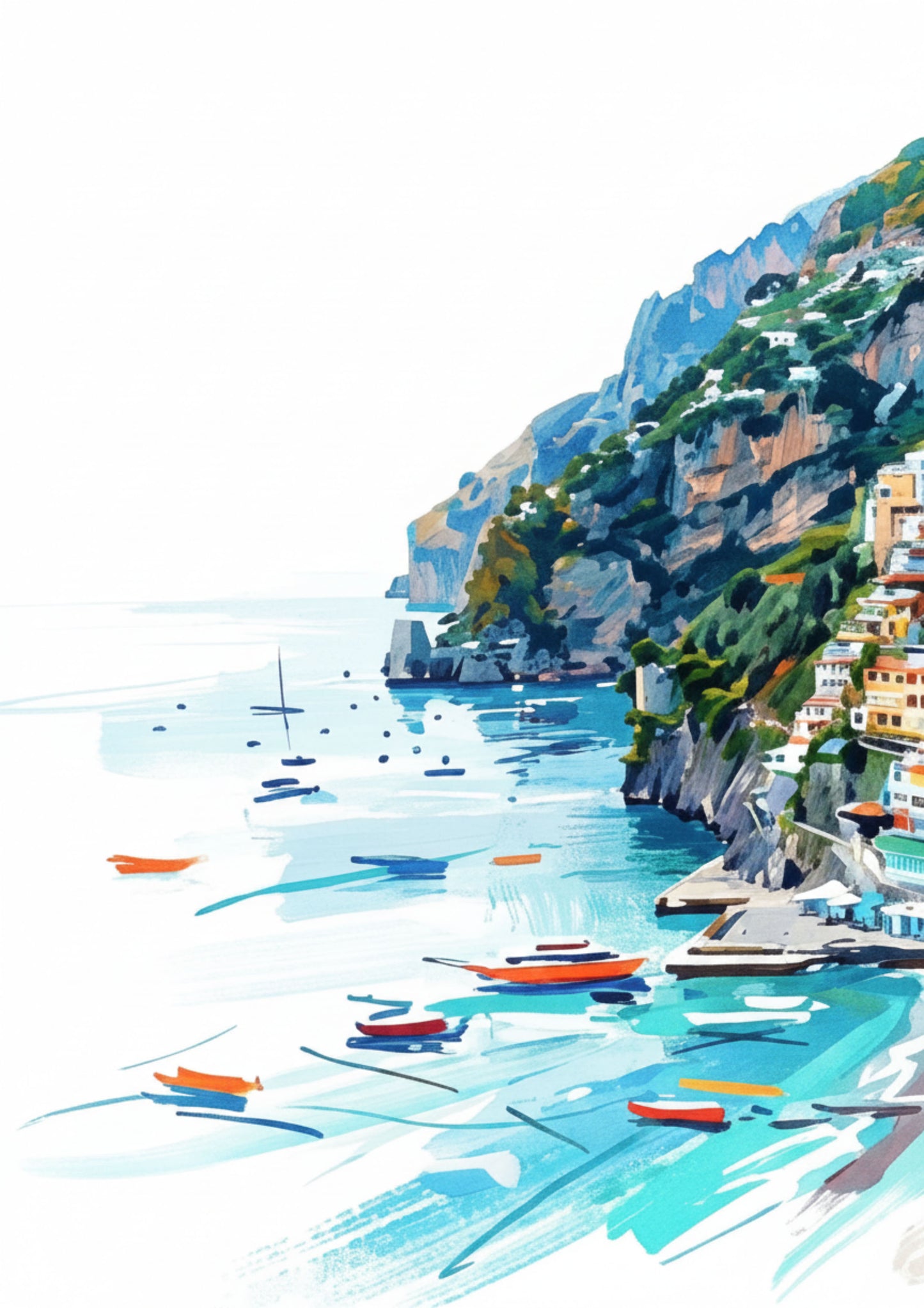 Positano Triptych Art Print – One Image Across Three Panels | Modern Coloursplash Mediterranean Coastline