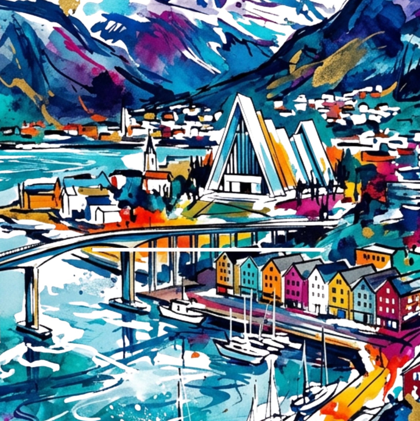 Tromsø Norway Art Print – Expressive Colourful Arctic Cityscape | Bella Leaf Studio