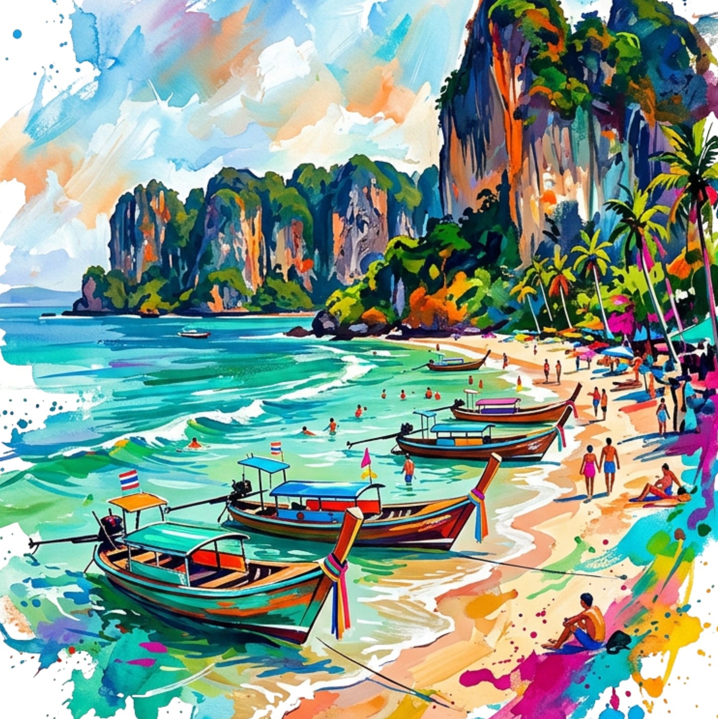 Thailand Coloursplash Travel Print – Modern Tropical Beach Wall Art