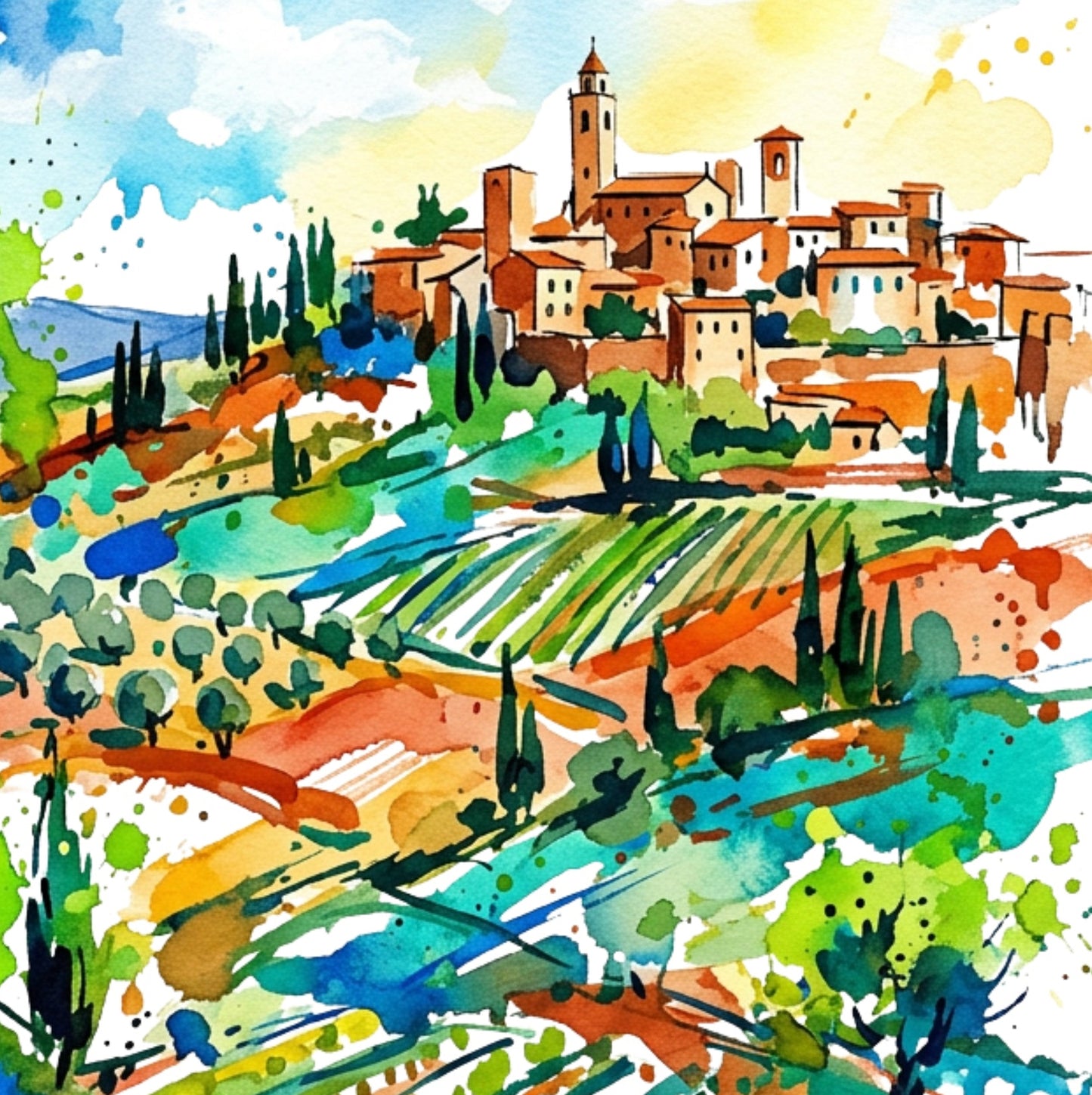 Tuscany Coloursplash Travel Print – Modern Italy Wall Art