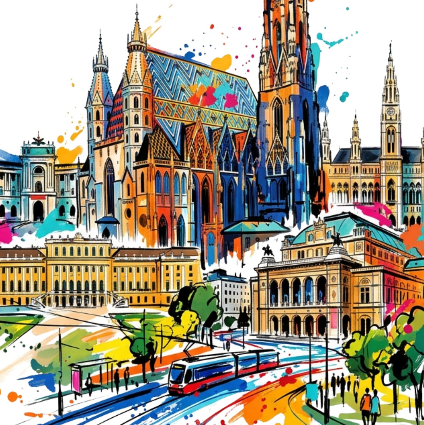 Vienna Coloursplash Travel Print – Modern Austria Wall Art