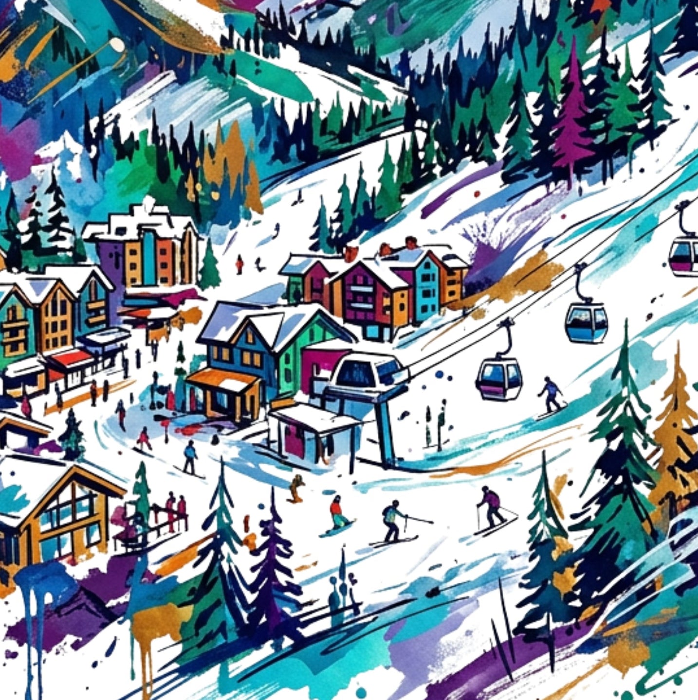 Whistler Ski Resort – Abstract Coloursplash Travel Print