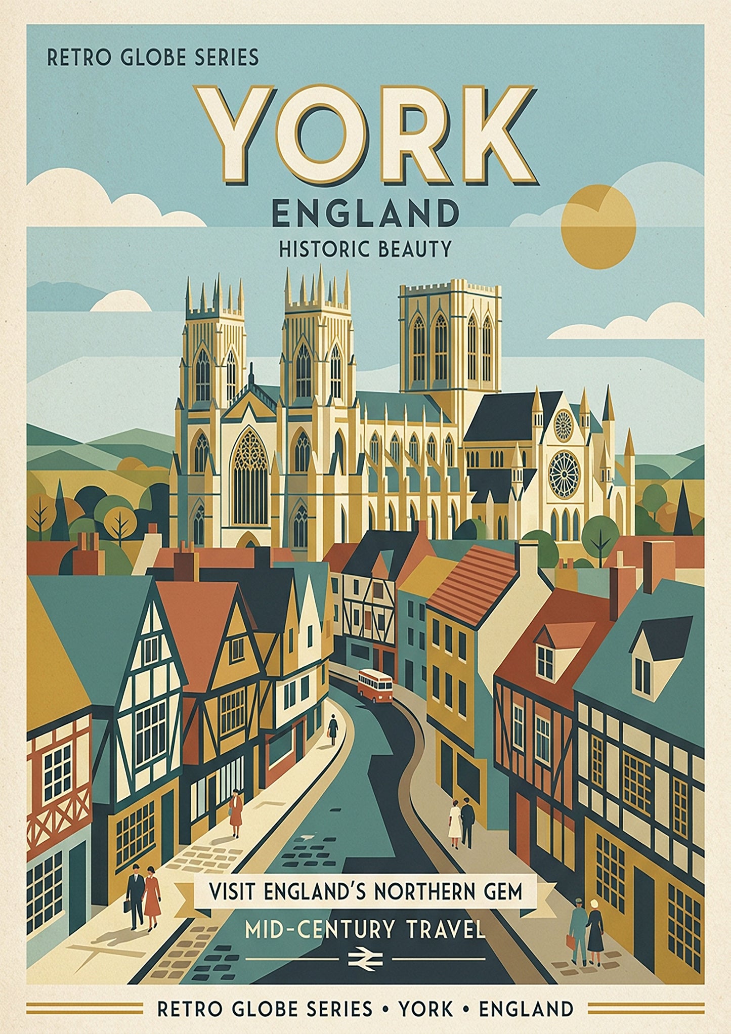 York Retro Travel Print – Mid‑Century Modern City Wall Art