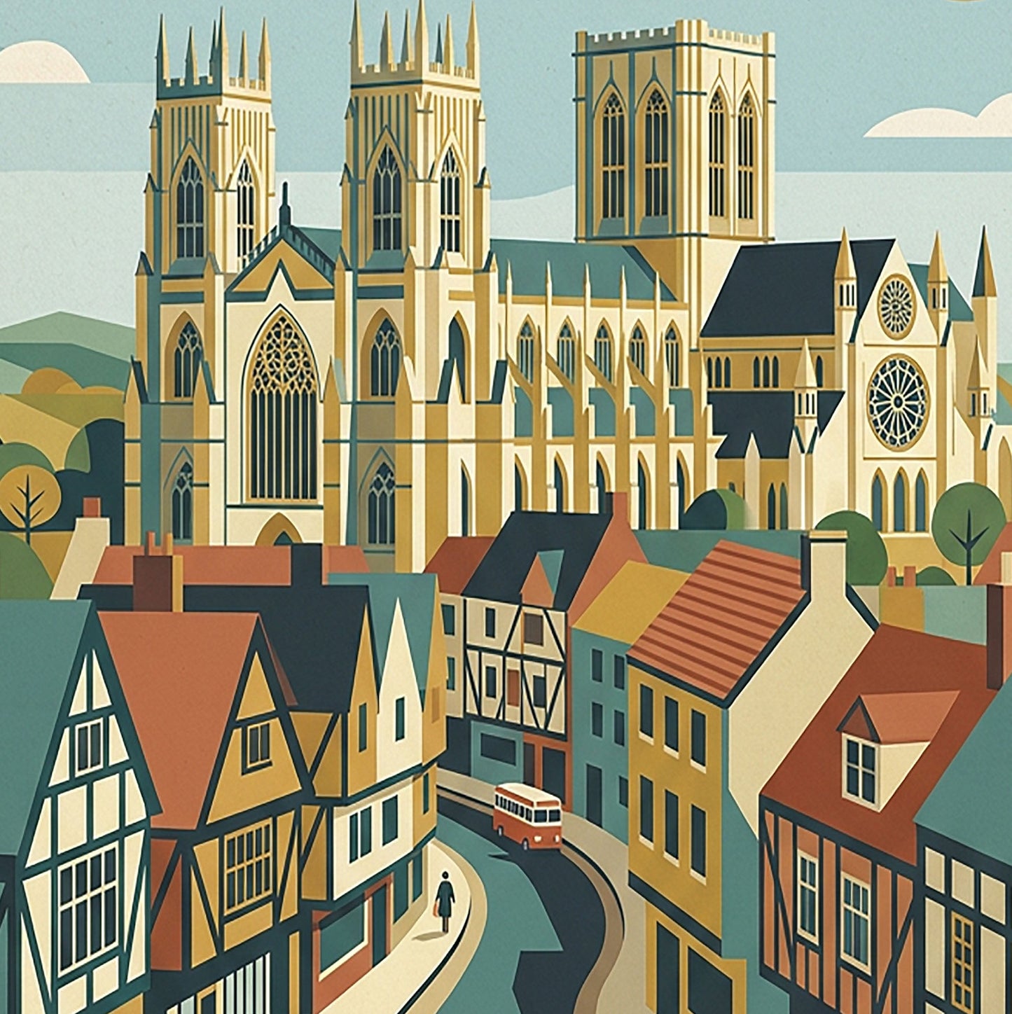 York Retro Travel Print – Mid‑Century Modern City Wall Art