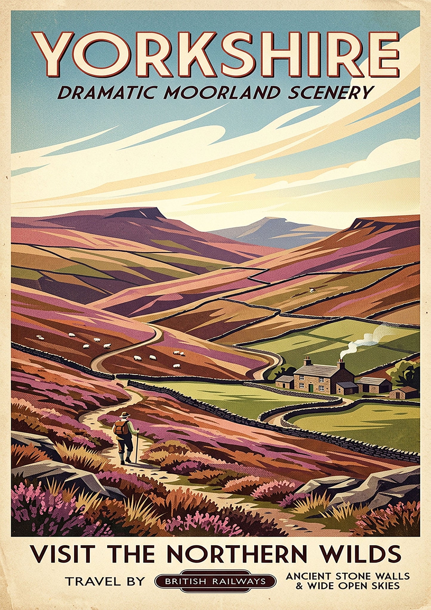 Yorkshire Moorland Art Print – Vintage‑Style Travel Poster