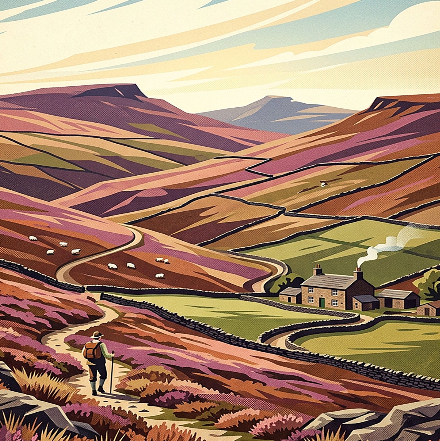 Yorkshire Moorland Art Print – Vintage‑Style Travel Poster
