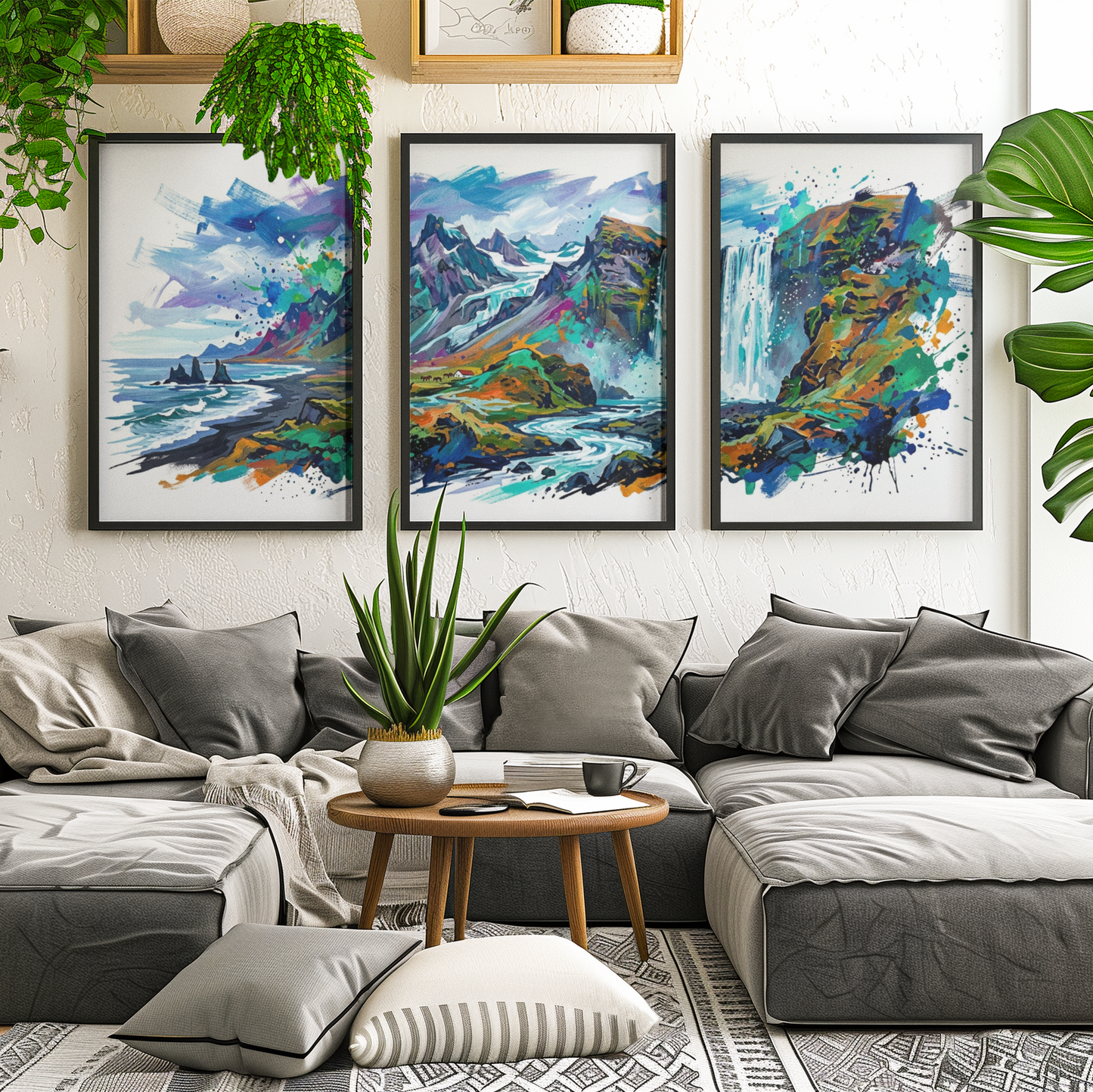 Iceland Triptych Art Print – One Image Across Three Panels | Modern Coloursplash Nordic Landscape