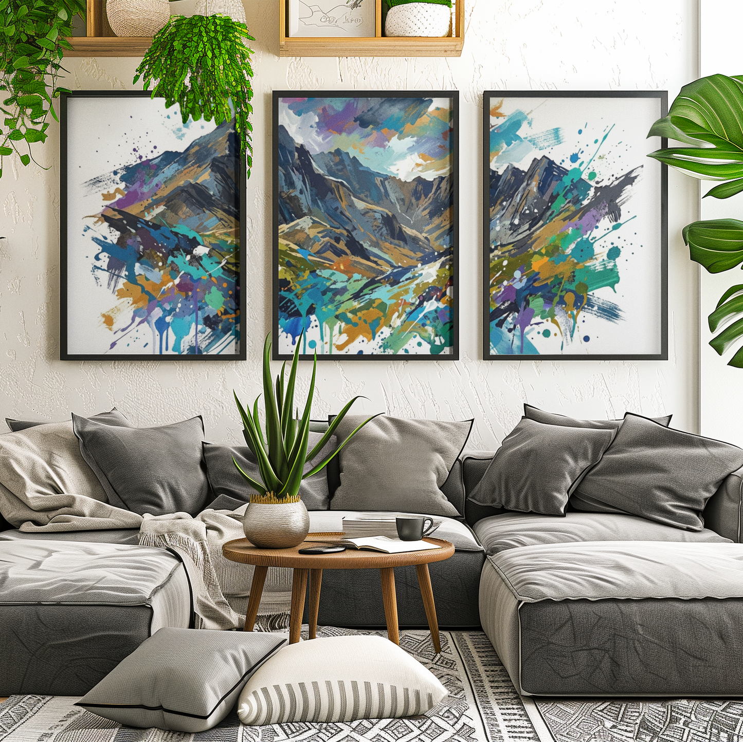 Eryri Triptych Art Print – One Image Across Three Panels | Modern Coloursplash Snowdonia Landscape