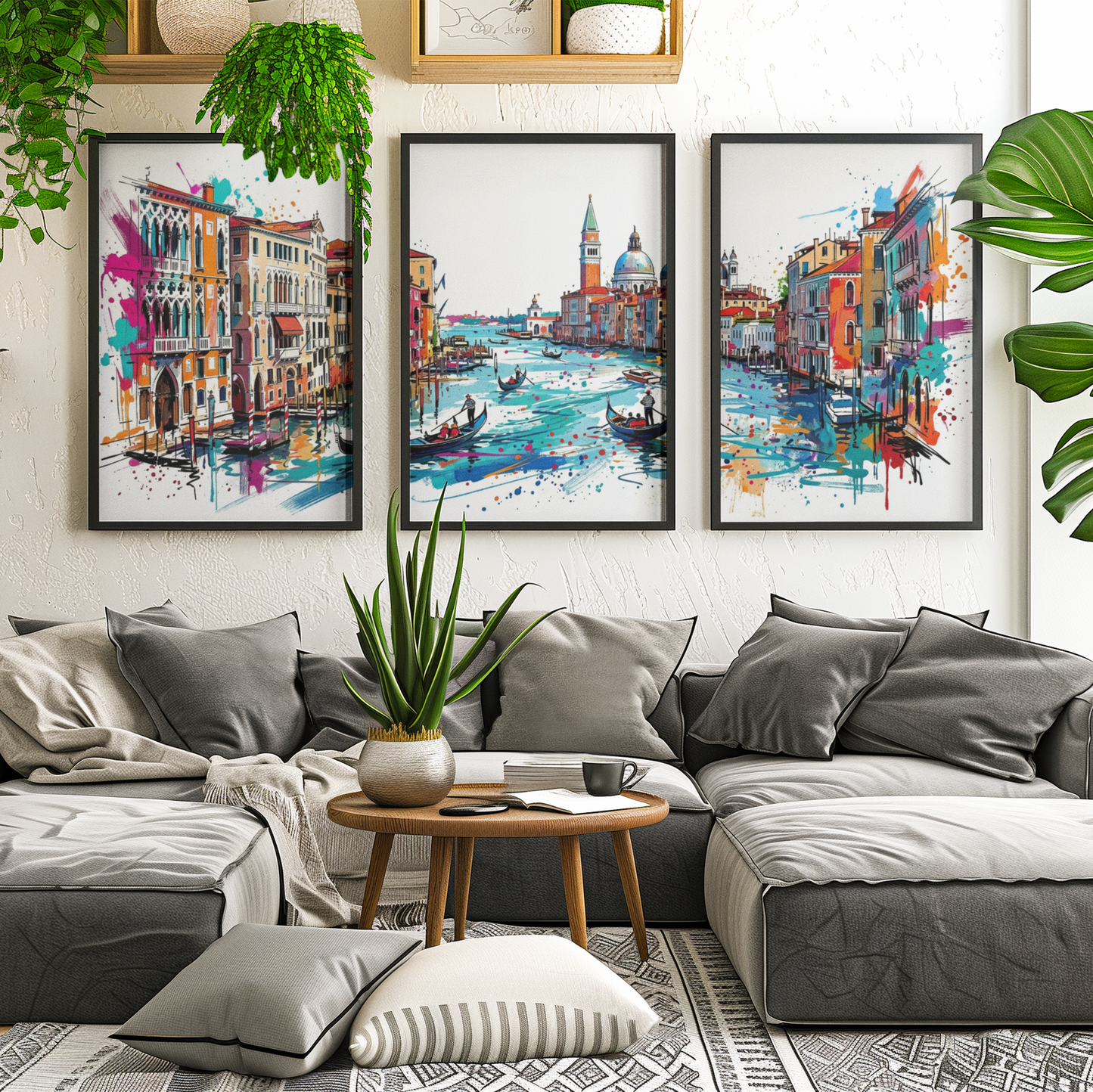 Venice Triptych Art Print – One Image Across Three Panels | Modern Coloursplash Italian Canal Scene