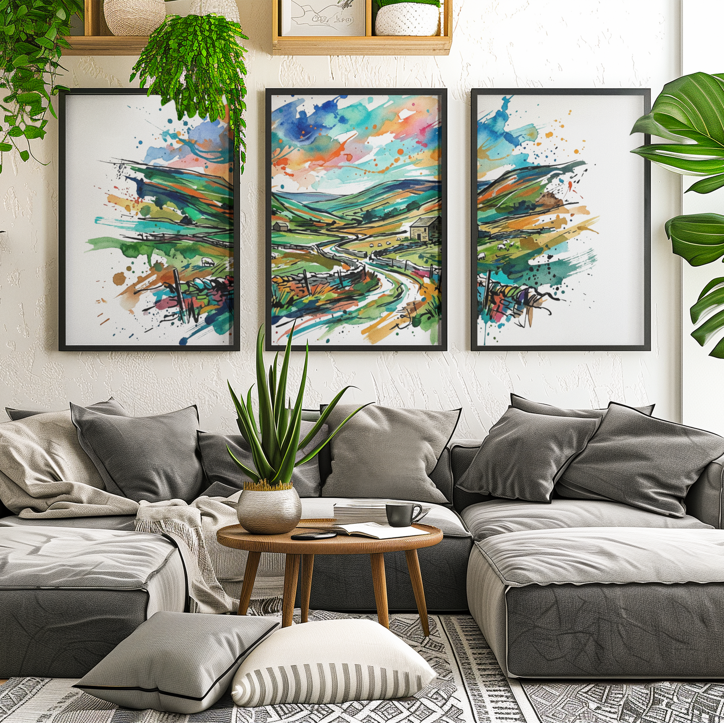 Yorkshire Triptych Art Print – One Image Across Three Panels | Modern Coloursplash Countryside Landscape