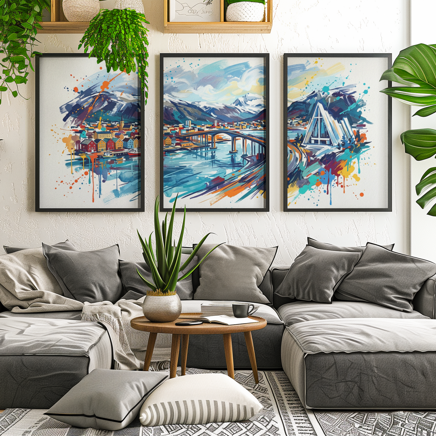 Tromsø Triptych Art Print – One Image Across Three Panels | Modern Coloursplash Nordic Landscape