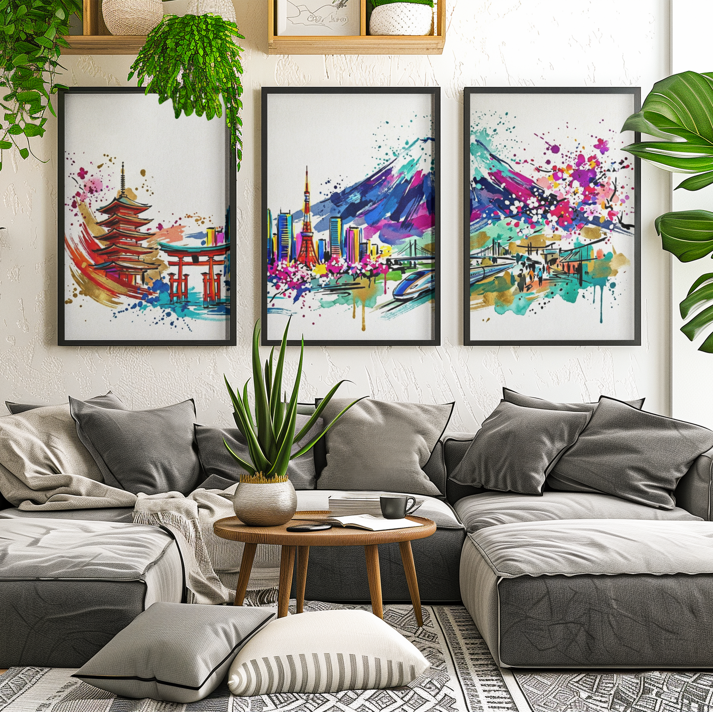 Japan Triptych Art Print – One Image Across Three Panels | Modern Coloursplash Japanese Landscape & Cityscape