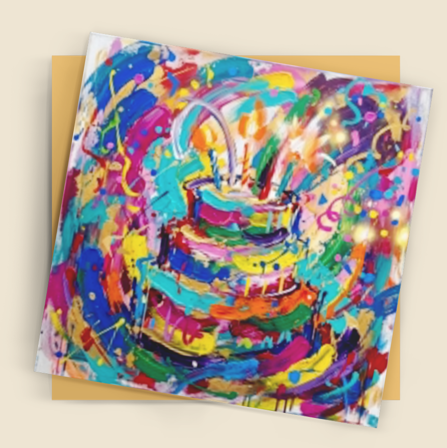 Birthday Card – Contemporary Abstract Celebration Cake Art - Bella Leaf StudioPremium Art Prints