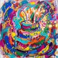 Birthday Card – Contemporary Abstract Celebration Cake Art - Bella Leaf StudioPremium Art Prints