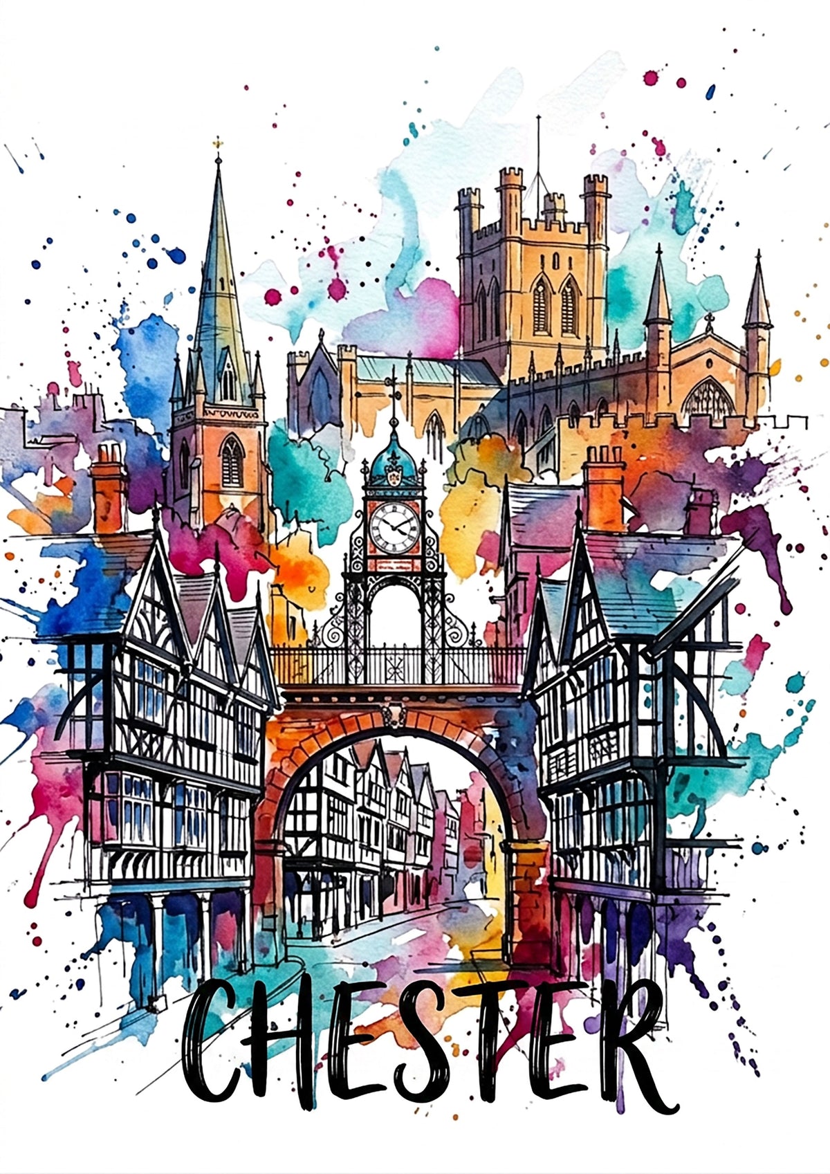 Chester Premium Art Print – Expressive Cityscape of the Eastgate Clock & Historic Architecture | Bella Leaf Studio - Bella Leaf StudioPremium Art Prints