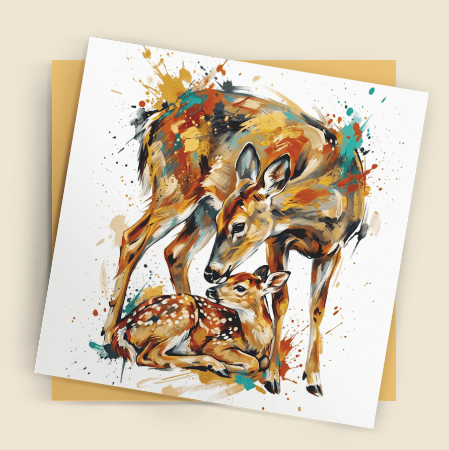 Deer & Fawn – Fine Art Greeting Card (6×6) - Bella Leaf StudioPremium Art Prints