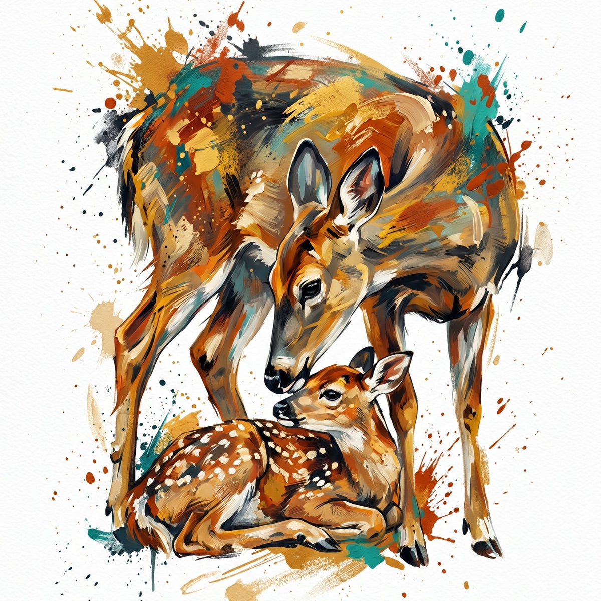 Deer & Fawn – Fine Art Greeting Card (6×6) - Bella Leaf StudioPremium Art Prints