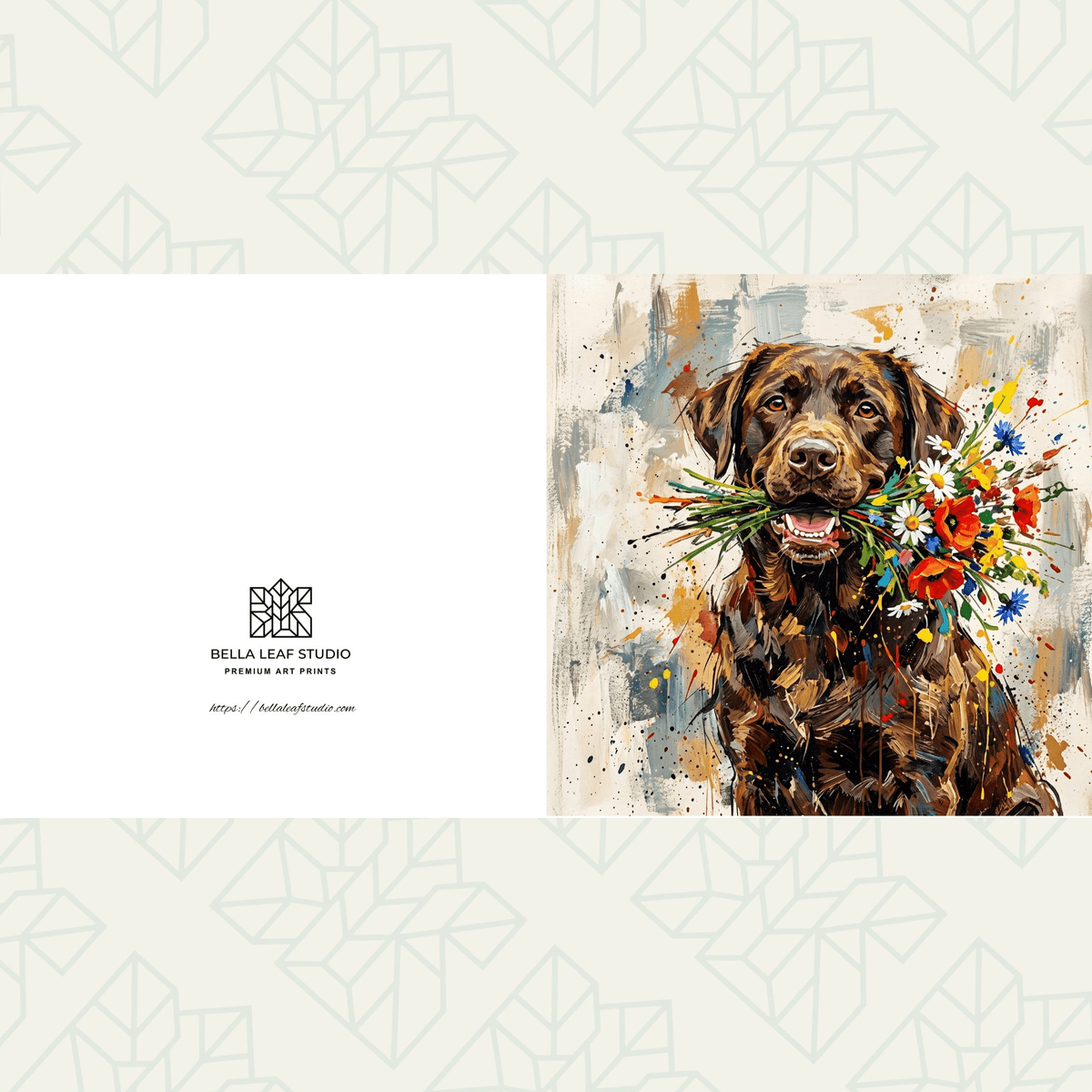 Dog with Flowers – Fine Art Greeting Card - Bella Leaf StudioPremium Art Prints