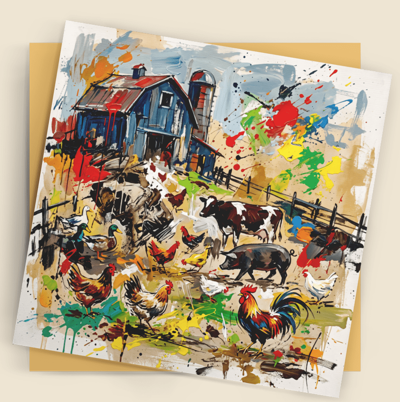 Farmhouse Art Card – Contemporary Abstract Countryside Scene (6x6) - Bella Leaf StudioPremium Art Prints