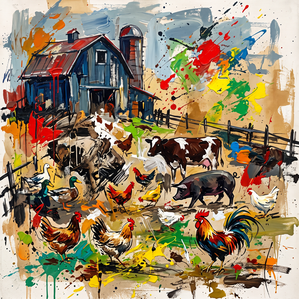 Farmhouse Art Card – Contemporary Abstract Countryside Scene (6x6) - Bella Leaf StudioPremium Art Prints
