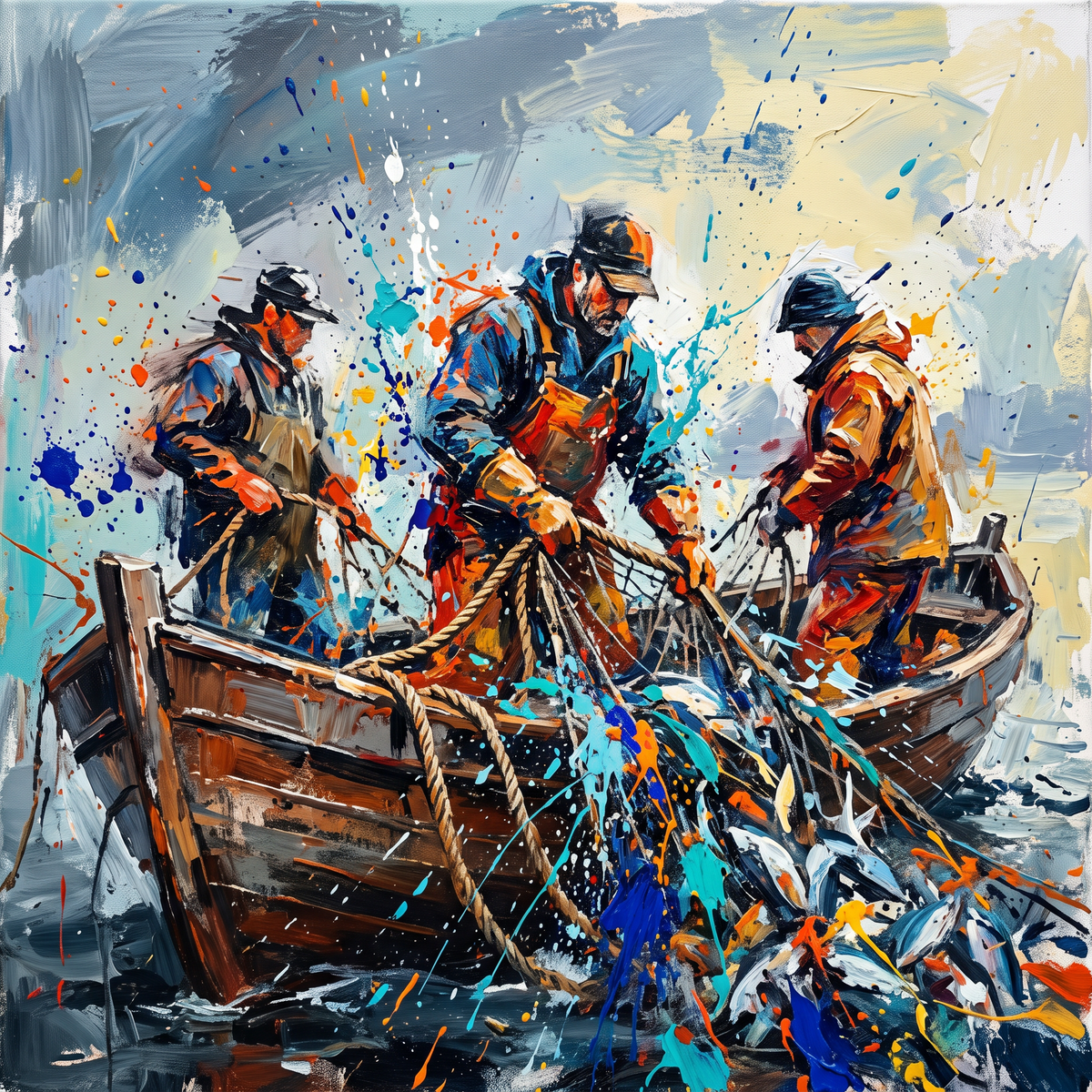 Fishing Boat Art Card – Contemporary Abstract Coastal Greeting Card (6x6) - Bella Leaf StudioPremium Art Prints