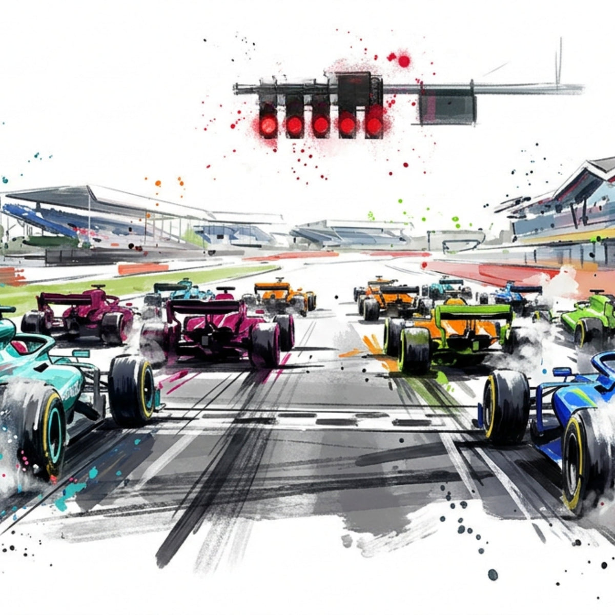 Formula 1 Race Start – Fine Art Greeting Card (6×6) - Bella Leaf StudioPremium Art Prints